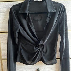 Tiger Mist Mesh Twist Front Long Sleeve Top (M)